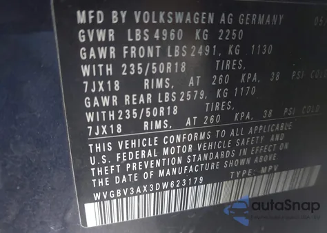 2013 Volkswagen Tiguan Se из США, поврежденный, VIN WVGBV3AX3DW623179